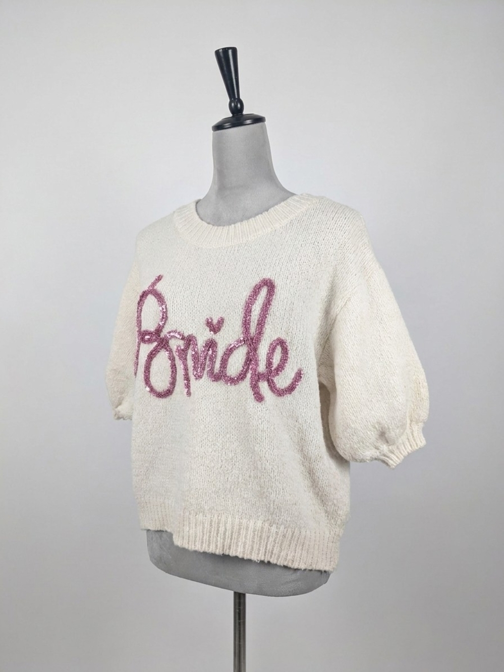 BiBi Cream Knit 'Bride' Sweater with Pink Script